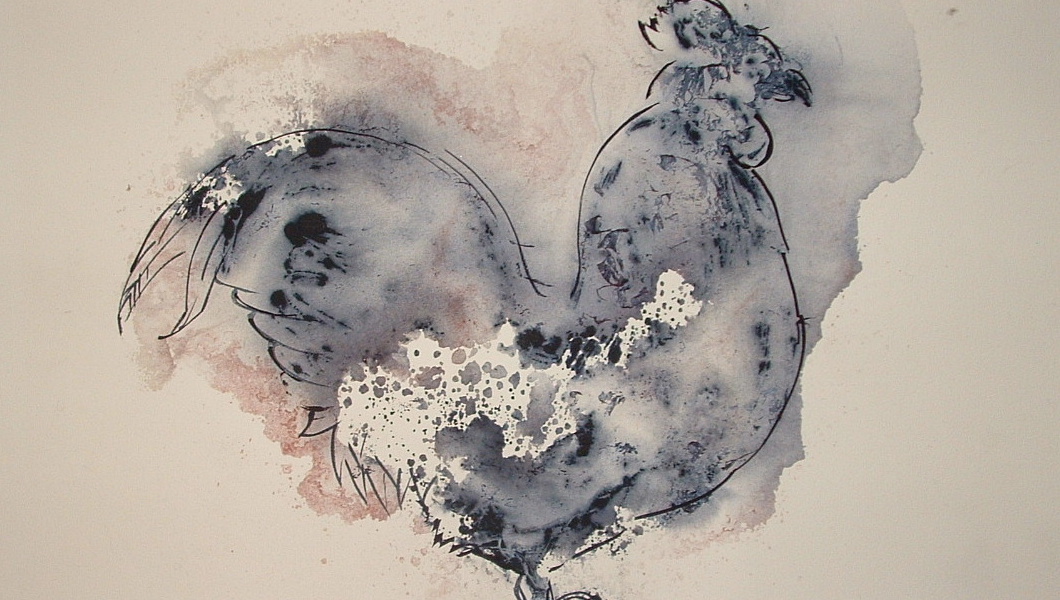 Maud Simmons mixed media work of colorful cow